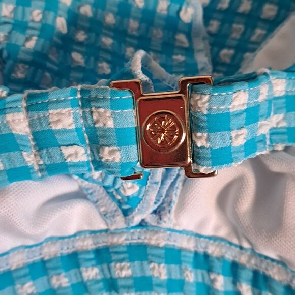 Lilly Pulitzer Aelin Bikini Swim Top Turquoise Oasis Crinkle Gingham 6 - Picture 7 of 10